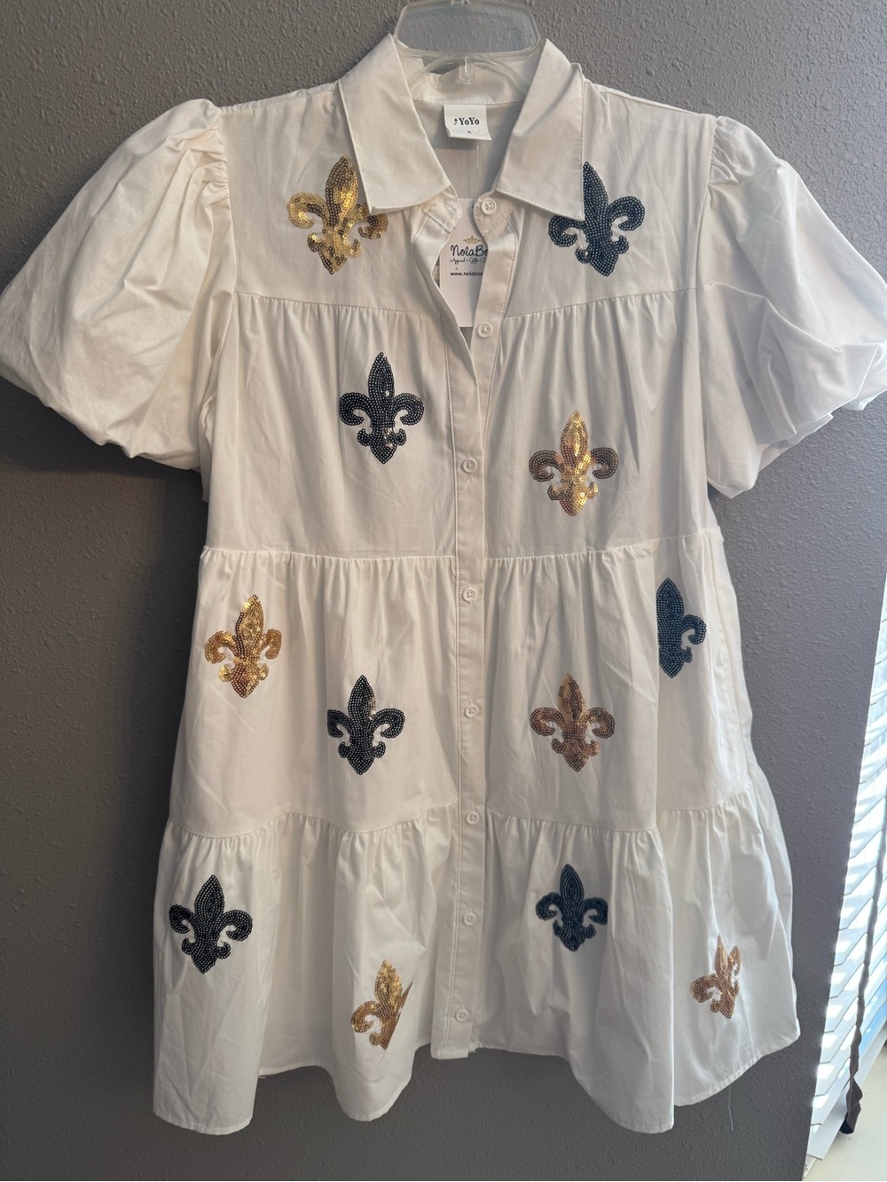 White Sequin Fleur-de-Lis Tiered ladies Dress